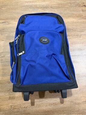 Jeep Rolling Backpack Carry On Luggage Blue Wheeled Travel School Bag 20”